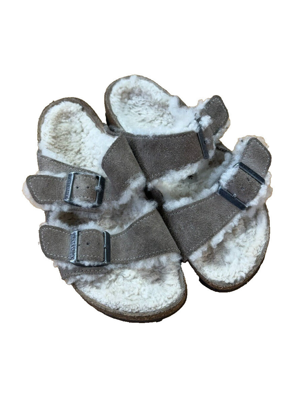 Birkenstock Arizona Shearling Sandals Women's US 5 EU 36 Gray Suede Two Strap